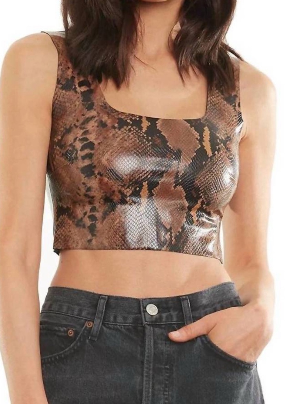 Commando Faux Leather Brown Snake-Print Cropped Tank Top